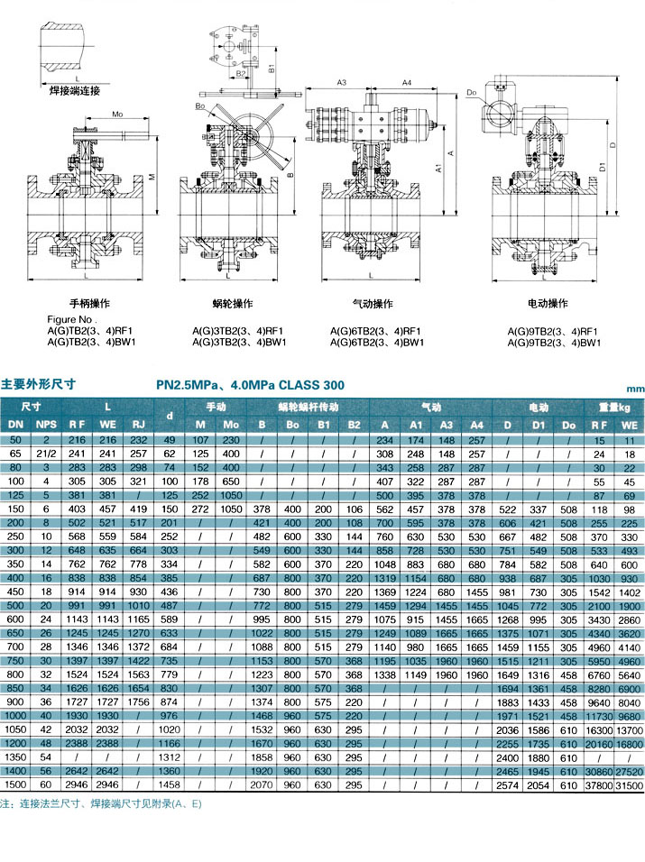 全径式固定球阀 300Lb 